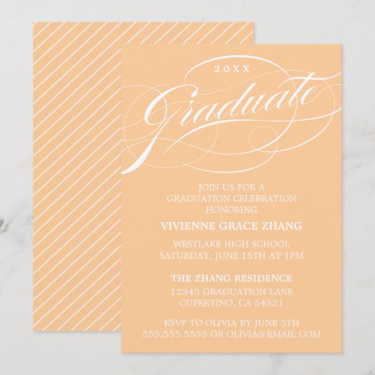 STIJLVOLE ELEGANTE SCRIPT AFSTUDEERPARTY UITNODIGI KAART (Voorkant / Achterkant)