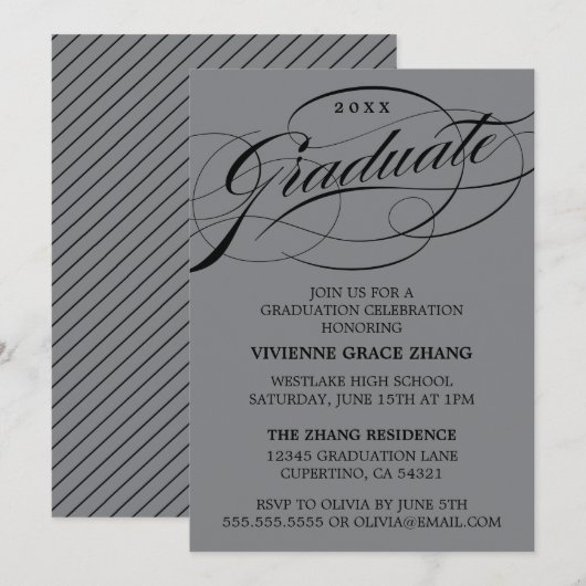 STIJLVOLE ELEGANTE SCRIPT AFSTUDEERPARTY UITNODIGI KAART (Voorkant / Achterkant)