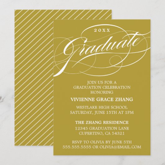 STIJLVOLE ELEGANTE SCRIPT AFSTUDEERPARTY UITNODIGI KAART (Voorkant / Achterkant)