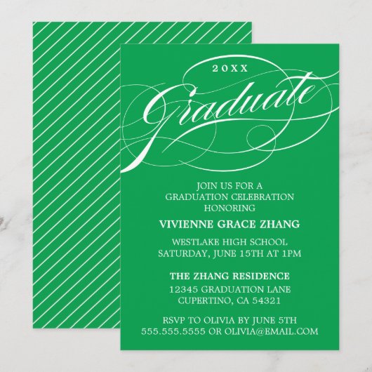 STIJLVOLE ELEGANTE SCRIPT AFSTUDEERPARTY UITNODIGI KAART (Voorkant / Achterkant)
