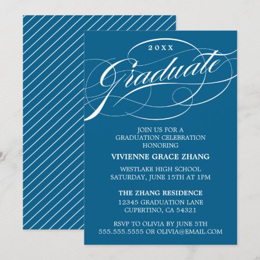 STIJLVOLE ELEGANTE SCRIPT AFSTUDEERPARTY UITNODIGI KAART (Voorkant / Achterkant)