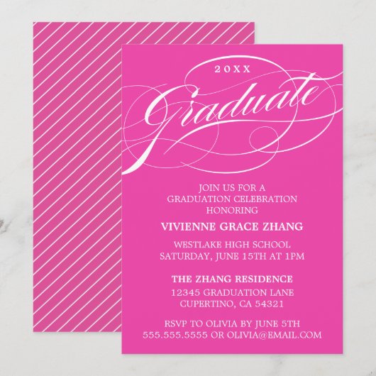 STIJLVOLE ELEGANTE SCRIPT AFSTUDEERPARTY UITNODIGI KAART (Voorkant / Achterkant)
