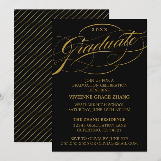 STIJLVOLE ELEGANTE SCRIPT AFSTUDEERPARTY UITNODIGI KAART (Voorkant / Achterkant)