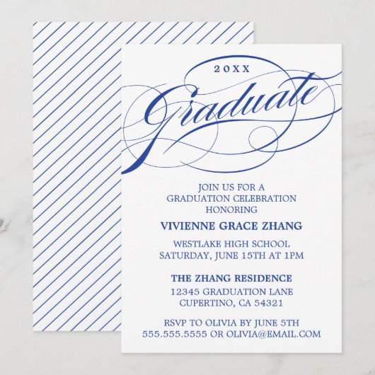 STIJLVOLE ELEGANTE SCRIPT AFSTUDEERPARTY UITNODIGI KAART (Voorkant / Achterkant)