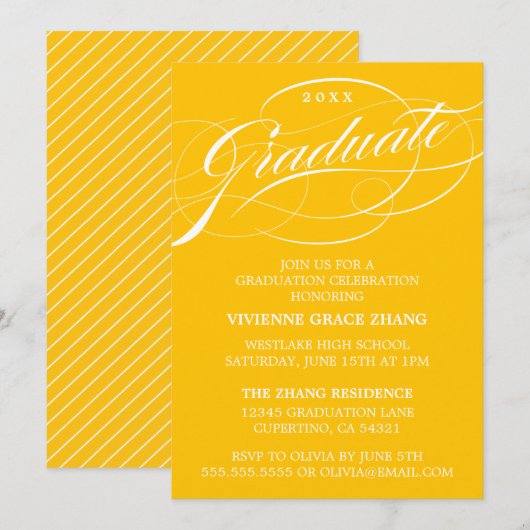 STIJLVOLE ELEGANTE SCRIPT AFSTUDEERPARTY UITNODIGI KAART (Voorkant / Achterkant)