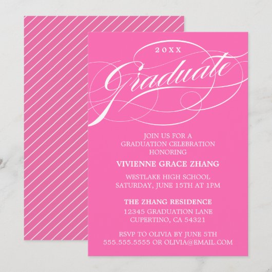 STIJLVOLE ELEGANTE SCRIPT AFSTUDEERPARTY UITNODIGI KAART (Voorkant / Achterkant)