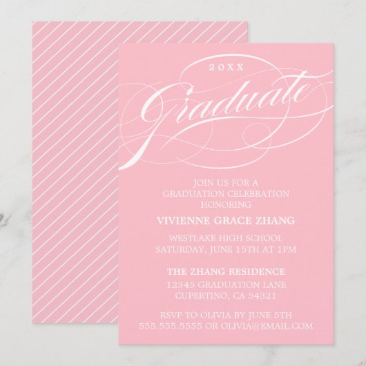 STIJLVOLE ELEGANTE SCRIPT AFSTUDEERPARTY UITNODIGI KAART (Voorkant / Achterkant)