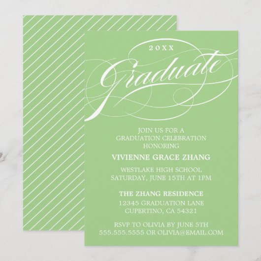STIJLVOLE ELEGANTE SCRIPT AFSTUDEERPARTY UITNODIGI KAART (Voorkant / Achterkant)
