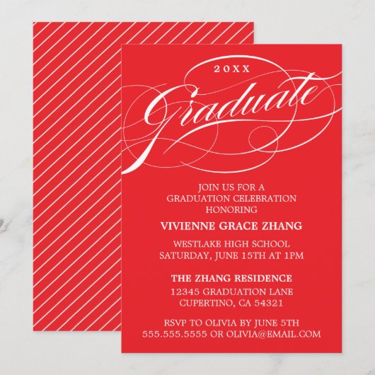 STIJLVOLE ELEGANTE SCRIPT AFSTUDEERPARTY UITNODIGI KAART (Voorkant / Achterkant)