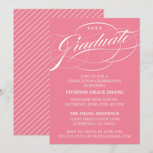 STIJLVOLE ELEGANTE SCRIPT AFSTUDEERPARTY UITNODIGI KAART (Voorkant / Achterkant)