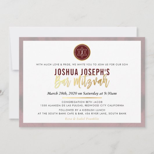 STIJLVOLE MONOGRAM BAR MITZVAH donkerrode wijnrood Kaart (Voorkant)