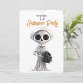 STIJLVOLE SKELET HALLOWEEN FEESTJE KAART (Staand voorkant)