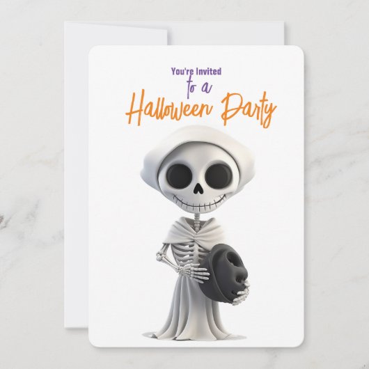 STIJLVOLE SKELET HALLOWEEN FEESTJE KAART (Voorkant)