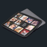 Stijlvolle 11 fotocollage laptop sleeve<br><div class="desc">Stijlvol laptophoesje met een zwarte achtergrond die kan worden gewijzigd in elke kleur,  11 foto's van familie,  vrienden of huisdieren en een sjabloon voor tekst die u kunt aanpassen.</div>