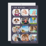 Stijlvolle 12-foto aangepaste collage gedempt donk feestdagenkaart<br><div class="desc">Vertel het verhaal van je jaar met deze strakke en moderne fotocollage kaart. De donkerstoffige blauwe achtergrond biedt een elegante achtergrond voor 12 van uw favoriete foto's. Gewoon in een afbeelding voor elke maand om feestdagen, mijlpalen en persoonlijke triomfen te markeren. Dit stijlvolle ontwerp is een fantastische manier om uw...</div>