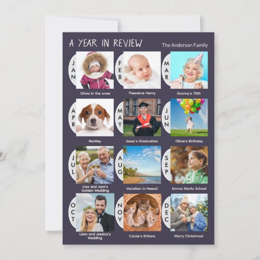 Stijlvolle 12-foto aangepaste collage gedempt donk feestdagenkaart (Voorkant)