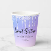 stijlvolle 16 paarse zilveren druppelaars papieren bekers (Voorkant)