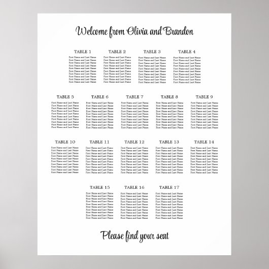 Stijlvolle 17 Tafel Trouwstoelindeling Poster (Voorkant)