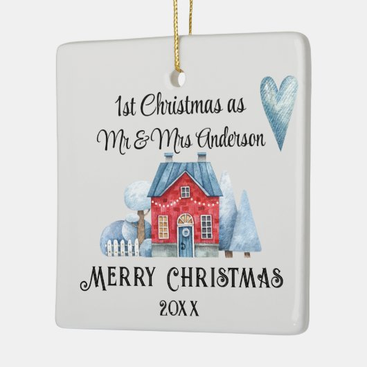Stijlvolle 1e kerst als Mr & Mrs Passen getrouwd Keramisch Ornament (Links)