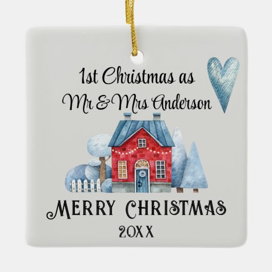 Stijlvolle 1e kerst als Mr & Mrs Passen getrouwd Keramisch Ornament (Voorkant)