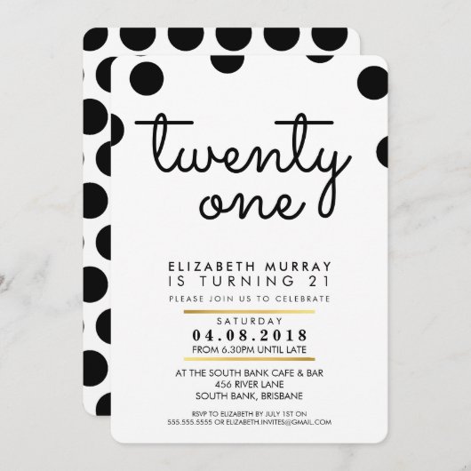 STIJLVOLLE 21e verjaardagsfeestje INVITE black pol Kaart (Voorkant / Achterkant)
