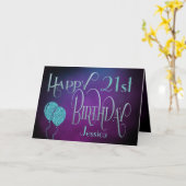 Stijlvolle 21ste naam Paars Blauwgroen Happy Birth Kaart (Gele Bloem)