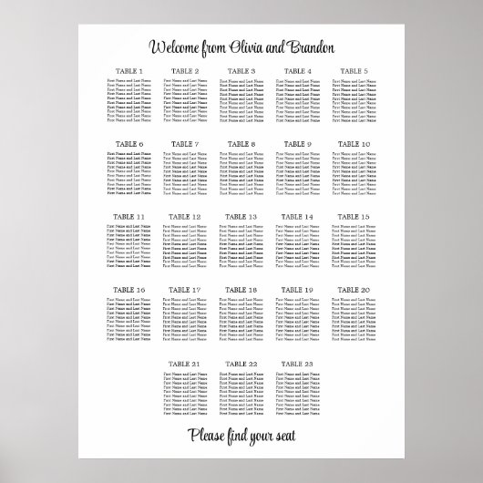 Stijlvolle 23 Tafel Trouwstoelindeling Poster (Voorkant)