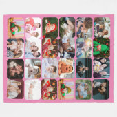 Stijlvolle 24 fotocollage roze fleece deken (Voorkant (Horizontaal))