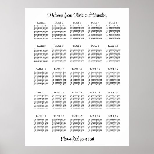 Stijlvolle 25 Tafel Trouwstoelindeling Poster (Voorkant)