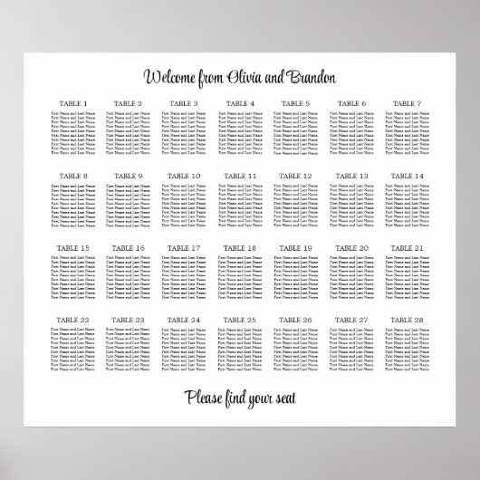 Stijlvolle 28 tafel trouwstoelindeling poster (Voorkant)