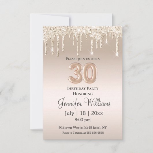 Stijlvolle 30e verjaardag goud druppelen glitters kaart (Voorkant)