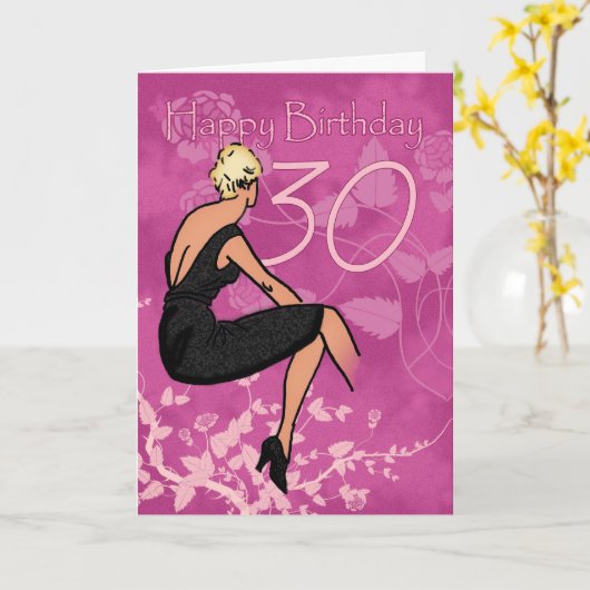Stijlvolle 30e verjaardag Kaart - Modern Vrouw in  (Gele Bloem)