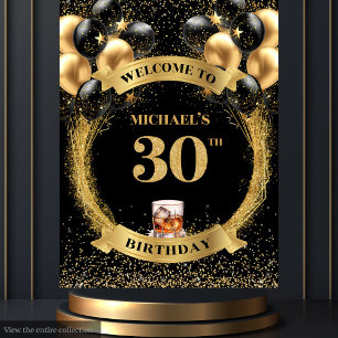 Stijlvolle 30e verjaardag man's whiskey banner wandkleed