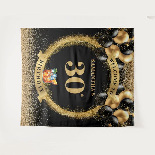 Stijlvolle 30e verjaardag Whiskey Cocktail Tapestr Wandkleed (Voorkant (horizontaal))