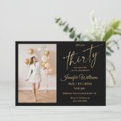 Stijlvolle 30e verjaardag zwart goud script foto kaart (Staand voorkant)