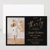 Stijlvolle 30e verjaardag zwart goud script foto kaart (Voorkant / Achterkant)