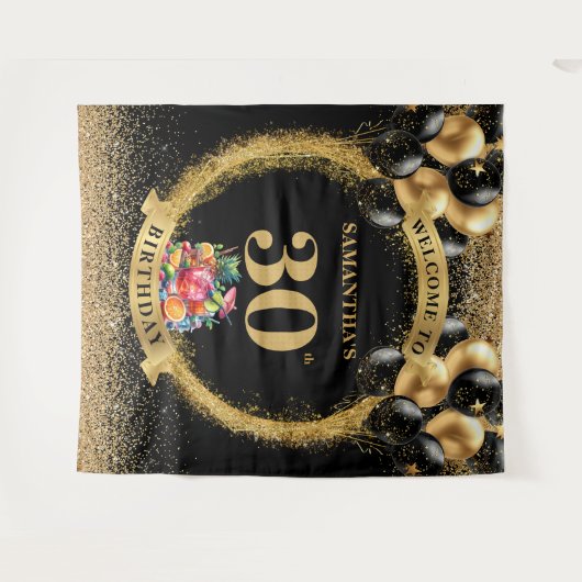 Stijlvolle 30e verjaardag zwart goud whiskey tapij wandkleed (Voorkant (horizontaal))