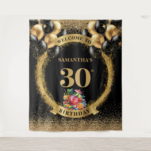 Stijlvolle 30e verjaardag zwart goud whiskey tapij wandkleed (Voorkant)