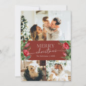 Stijlvolle 3 foto Bourgondië rood vrolijk kerstfee Feestdagenkaart (Voorkant)