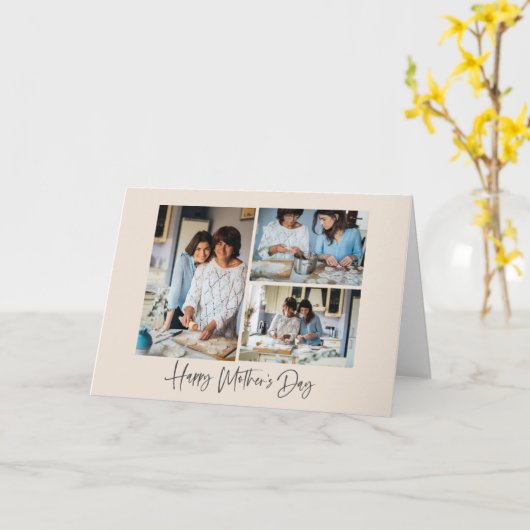 Stijlvolle 3 foto collage kalligrafie Moederdag  Kaart (Gele Bloem)