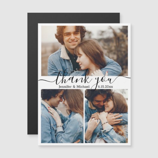 Stijlvolle 3 foto's collage bruiloft dank u magnee (Voorkant / Achterkant)