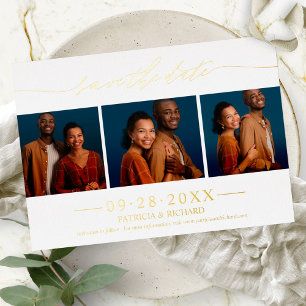 Stijlvolle 3 foto's Huwelijk Save The Date Folie Uitnodiging