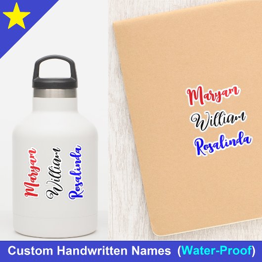Stijlvolle 3 namen, aangepaste tekst script waterf sticker