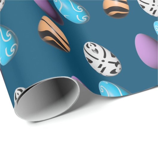 stijlvolle 3d-eitjes blauwe achtergrond cadeaupapier (Rol Hoek)