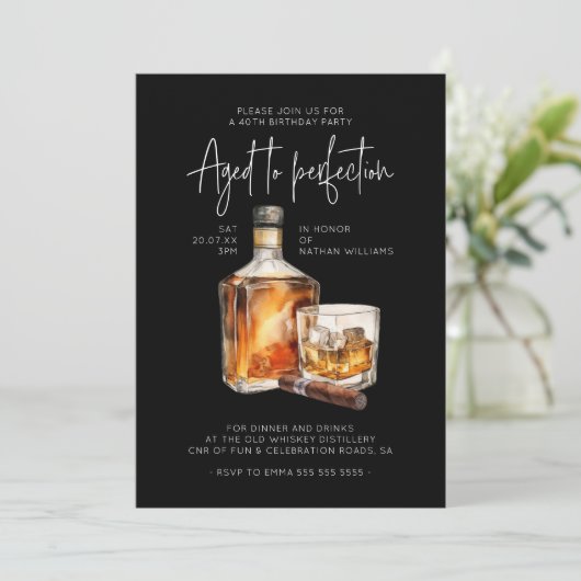 Stijlvolle 40e verjaardag Invite Man - Whiskey The Kaart (Staand voorkant)