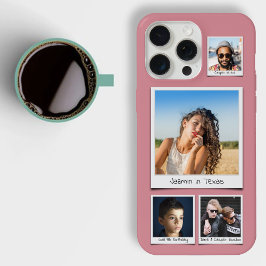 Stijlvolle 4 foto collage stoffige roze slank iPhone 15 pro max case