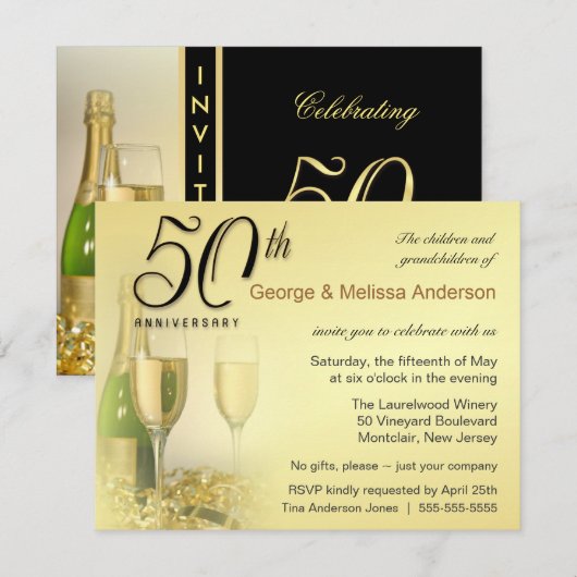 Stijlvolle 50e Jubileum feestuitnodigingen Kaart (Voorkant / Achterkant)
