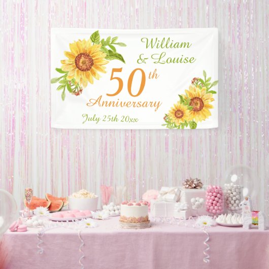 Stijlvolle 50e Jubileum Floral Sunflower Party Spandoek (Feest)