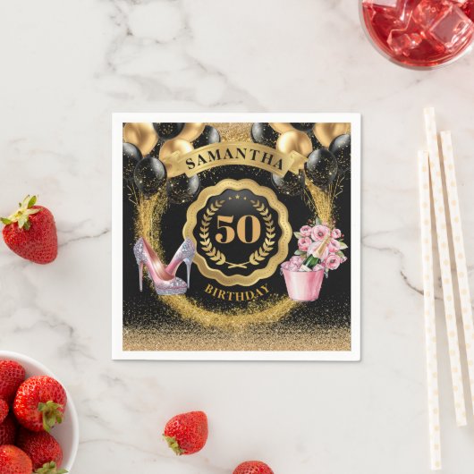 Stijlvolle 50e verjaardag servetten Blush High Hee (Insitu)