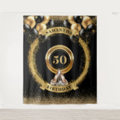 Stijlvolle 50e verjaardag Tapestry Gouden Glitter  Wandkleed (Voorkant)